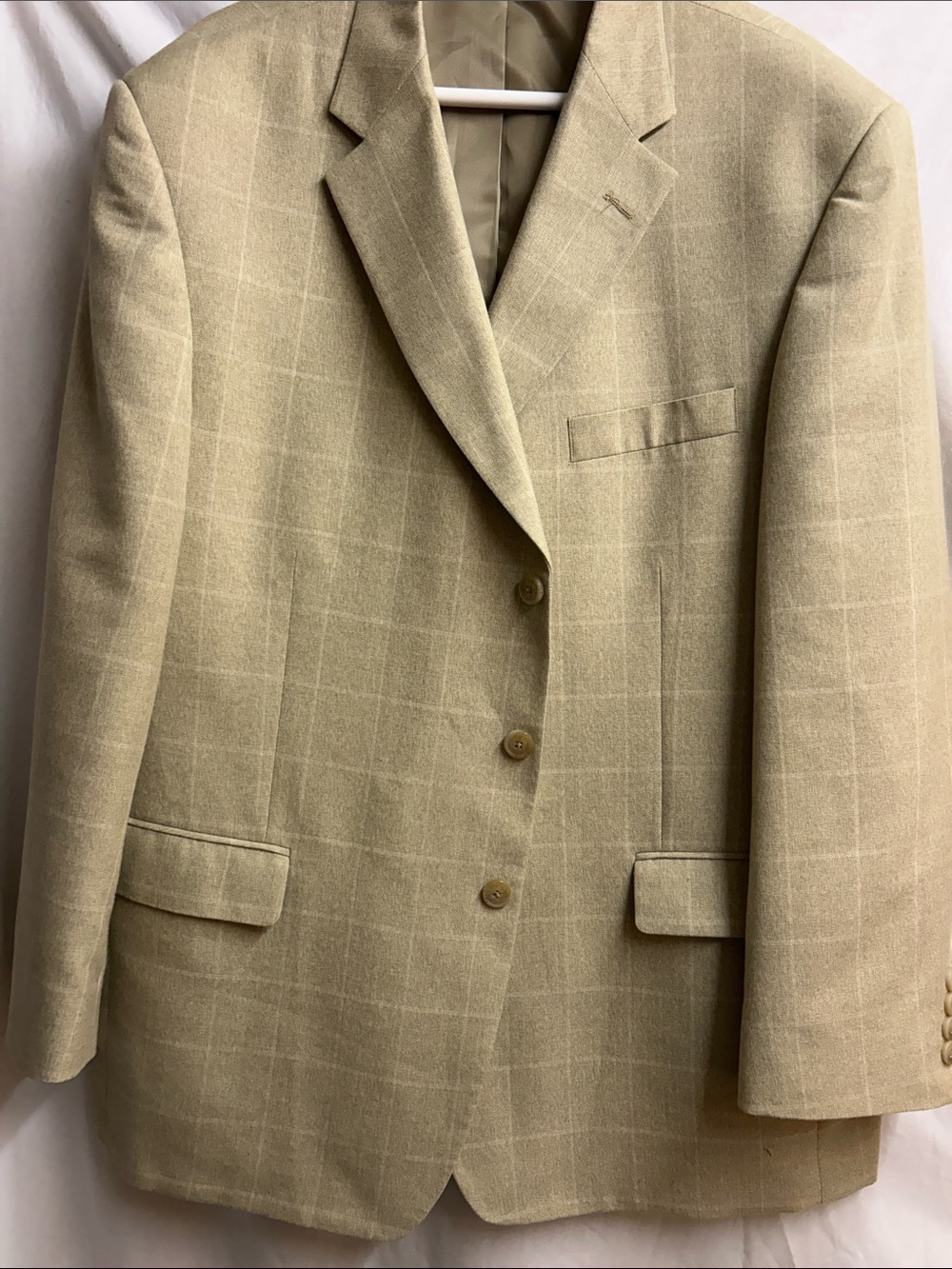Beige Windowpane Wool Blend Blazer - Men pmk006